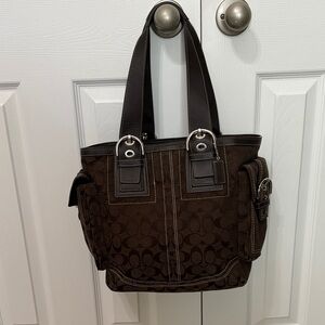Coach Dark Brown Signature Tote Bag